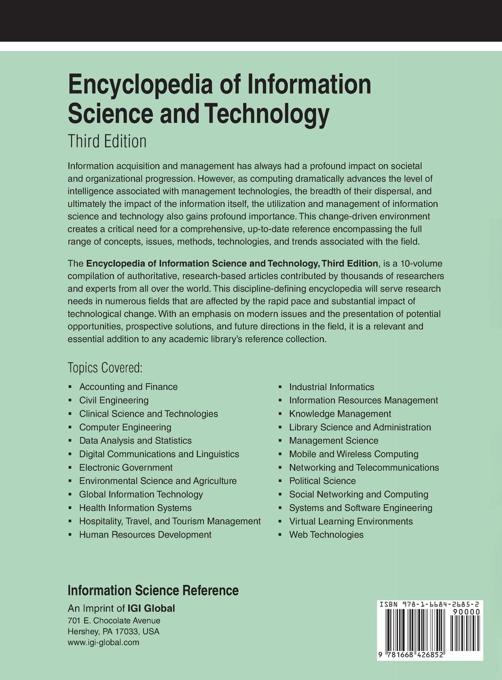 Rückseitencover Encyclopedia of Information Science and Technology (3rd Edition) Vol 5