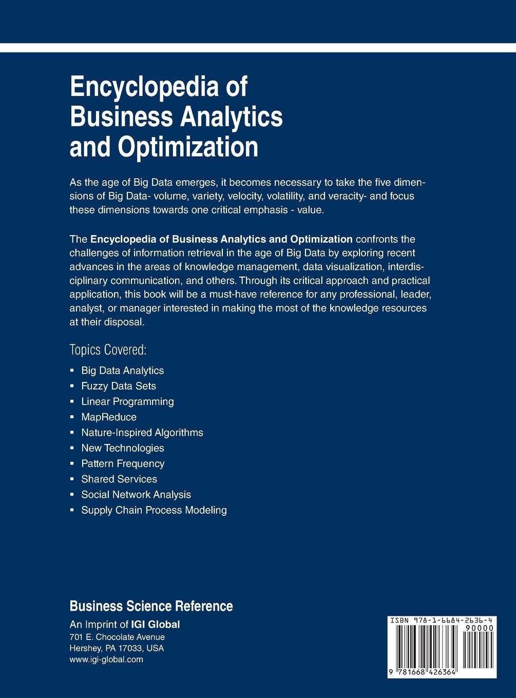 Rückseitencover Encyclopedia of Business Analytics and Optimization Vol 2