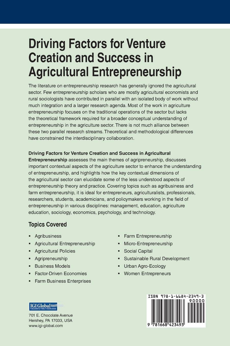 Rückseitencover Driving Factors for Venture Creation and Success in Agricultural Entrepreneurship