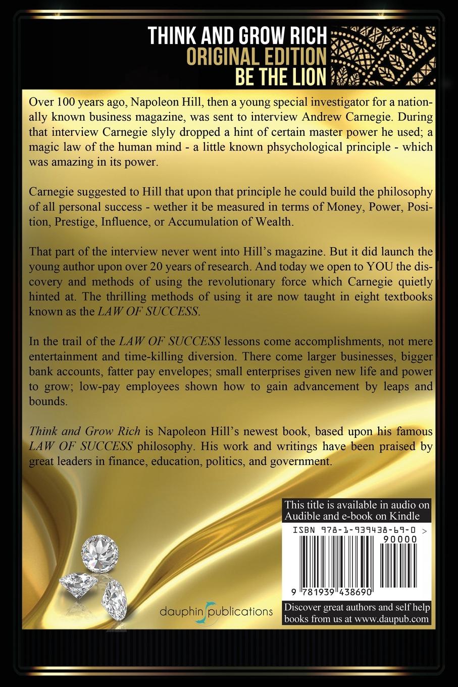 Rückseitencover Think and Grow Rich - Original Edition - BE THE LION