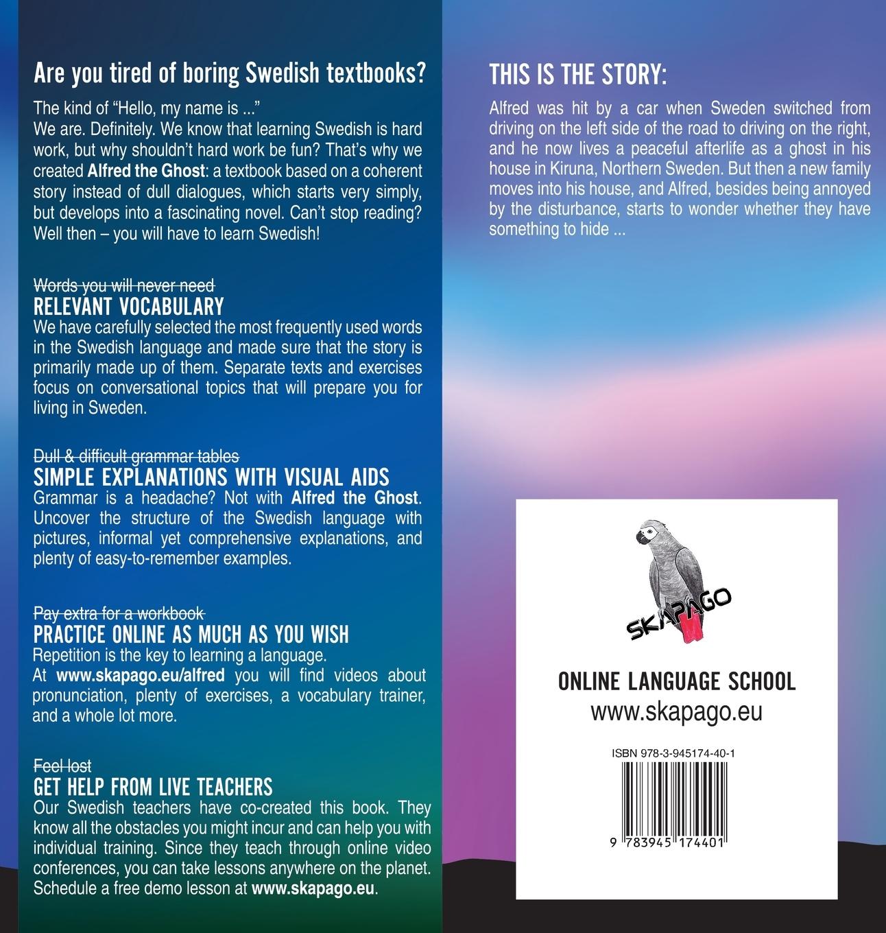Rückseitencover Alfred the Ghost. Part 1 - Swedish Course for Beginners. Learn Swedish - Enjoy the Story.