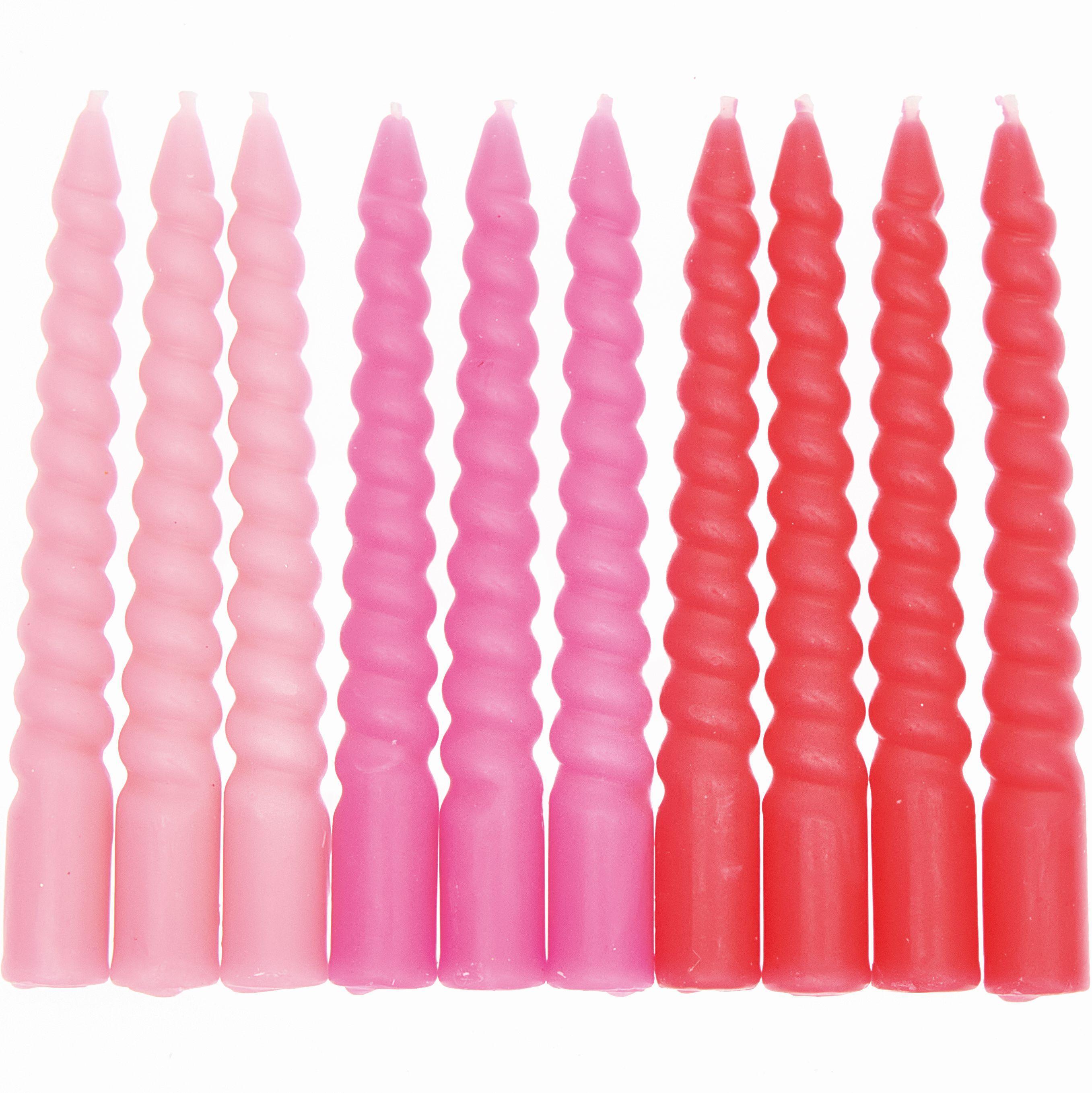 Beispielinhalt (Bild) Spiralkerzen, Pink Mix, 10 Stk, Ø 1,2 cm x 10 cm hoch