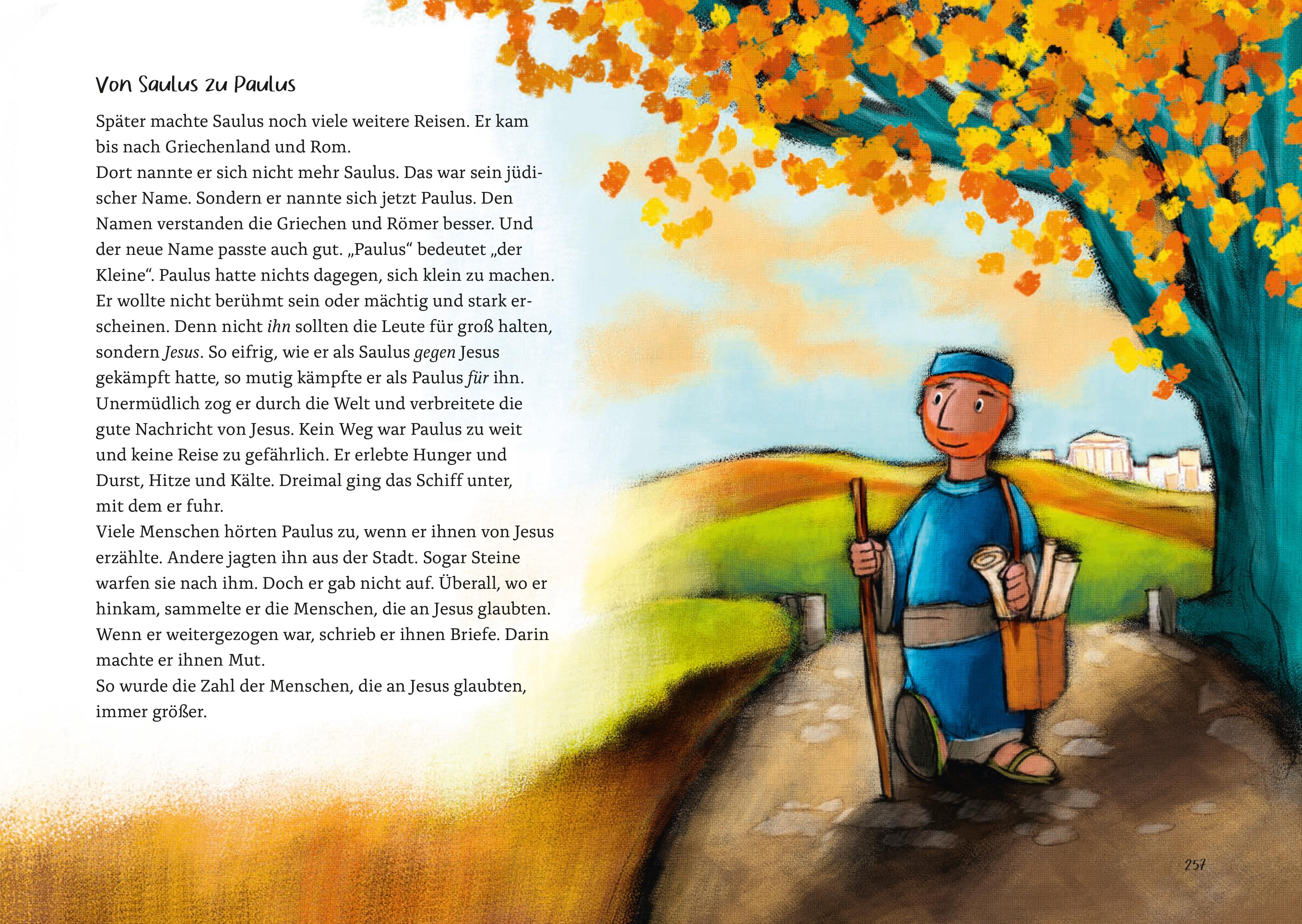 Beispielinhalt (Bild) Die große Kinderbibel für alle. Die bekanntesten Geschichten aus der Bibel für Kinder erzählt. Originell & farbenfroh illustriert. Ab 6 Jahren oder zum Vorlesen in der Familie, Kita & Grundschule