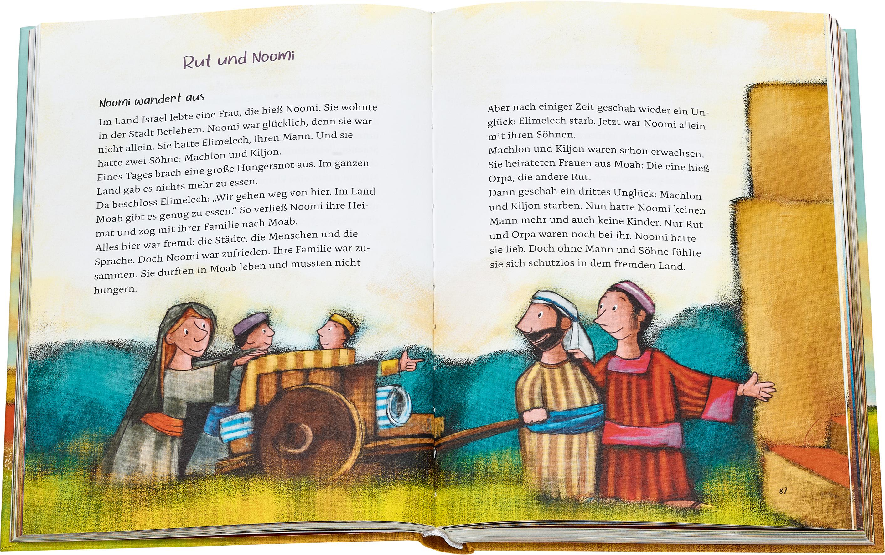 Beispielinhalt (Bild) Die große Kinderbibel für alle. Die bekanntesten Geschichten aus der Bibel für Kinder erzählt. Originell & farbenfroh illustriert. Ab 6 Jahren oder zum Vorlesen in der Familie, Kita & Grundschule