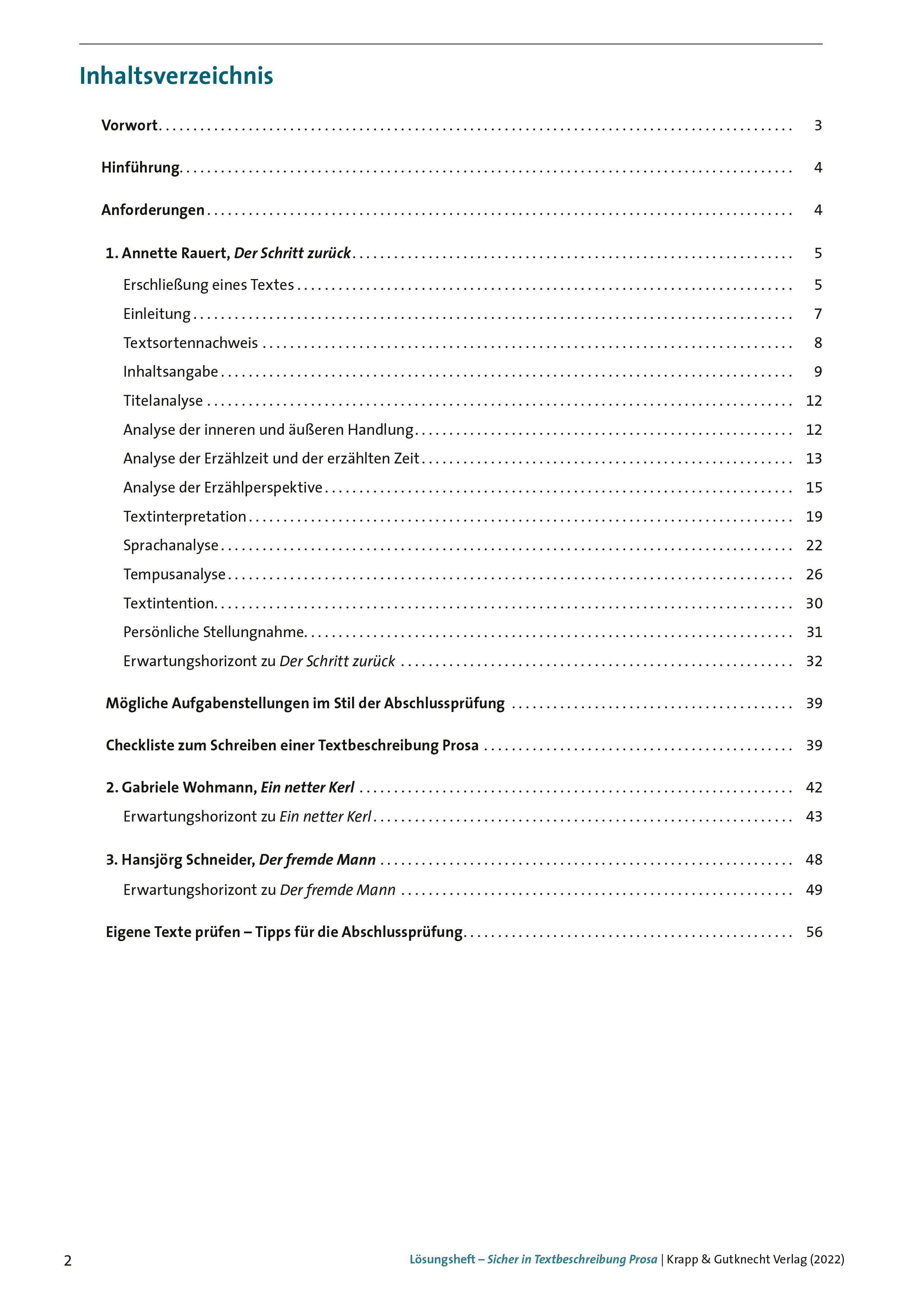 Beispielinhalt (Bild) Sicher in Textbeschreibung Prosa - Baden-Württemberg - Trainingsheft