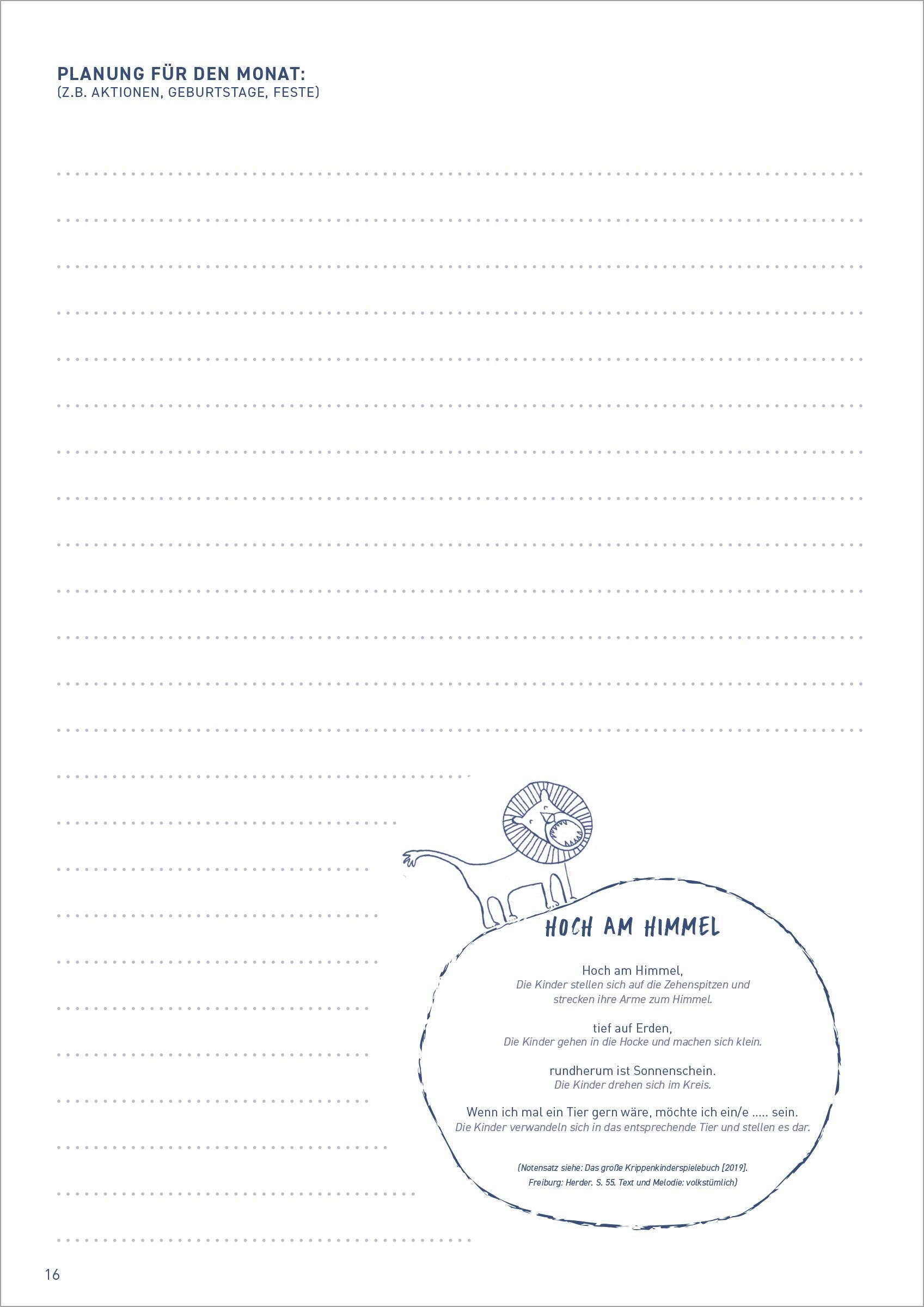 Beispielinhalt (Bild) Gruppentagebuch Krippe und Kindertagespflege