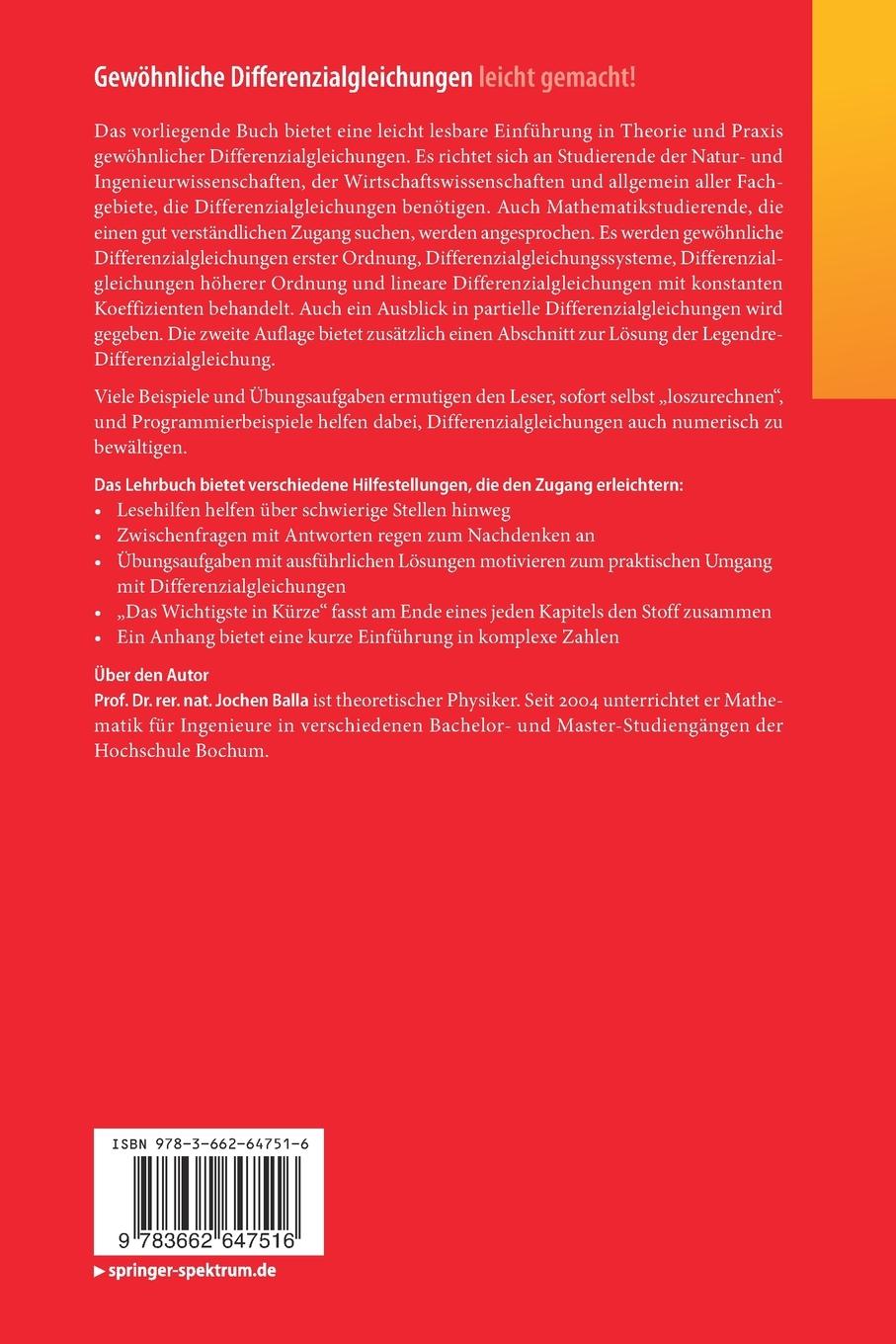 Rückseitencover Gewöhnliche Differenzialgleichungen leicht gemacht!