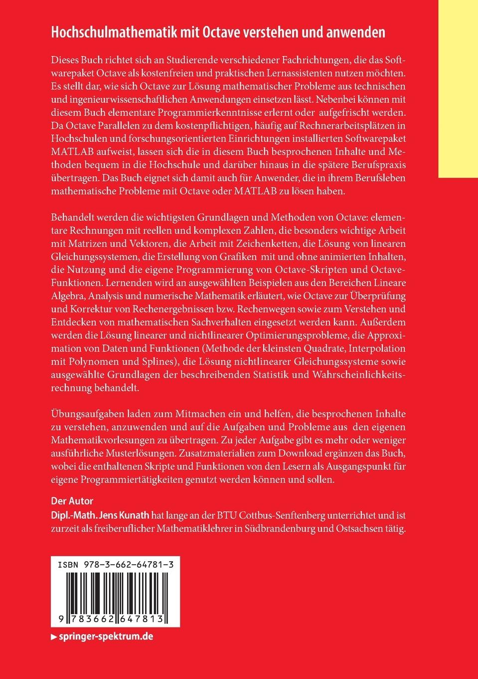 Rückseitencover Hochschulmathematik mit Octave verstehen und anwenden