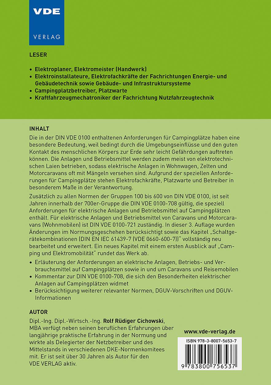 Rückseitencover Elektrische Anlagen auf Campingplätzen und in Caravans