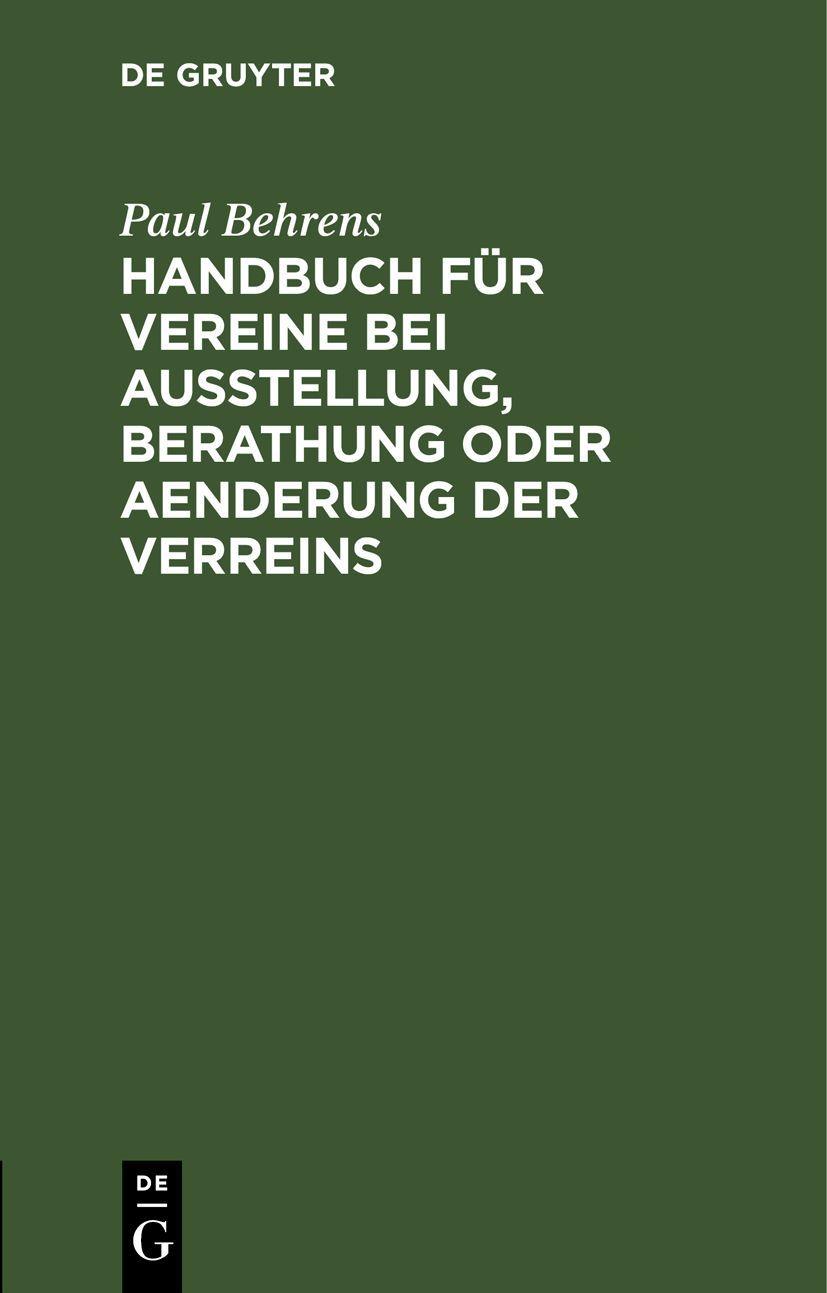 Vorderes Coverbild Handbuch für Vereine bei Ausstellung, Berathung oder Aenderung der Verreins