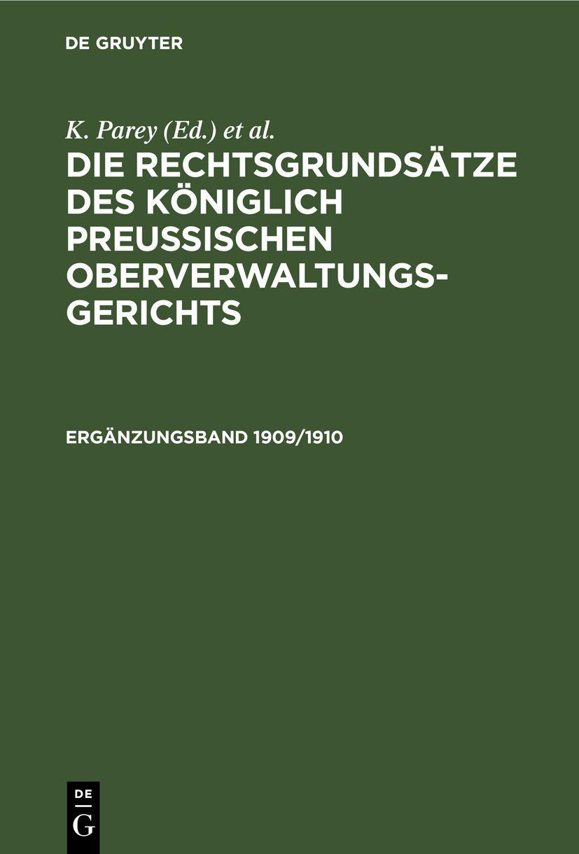 Vorderes Coverbild Die Rechtsgrundsätze des Königlich Preussischen Oberverwaltungsgerichts. 1909/1910, Ergänzungsband