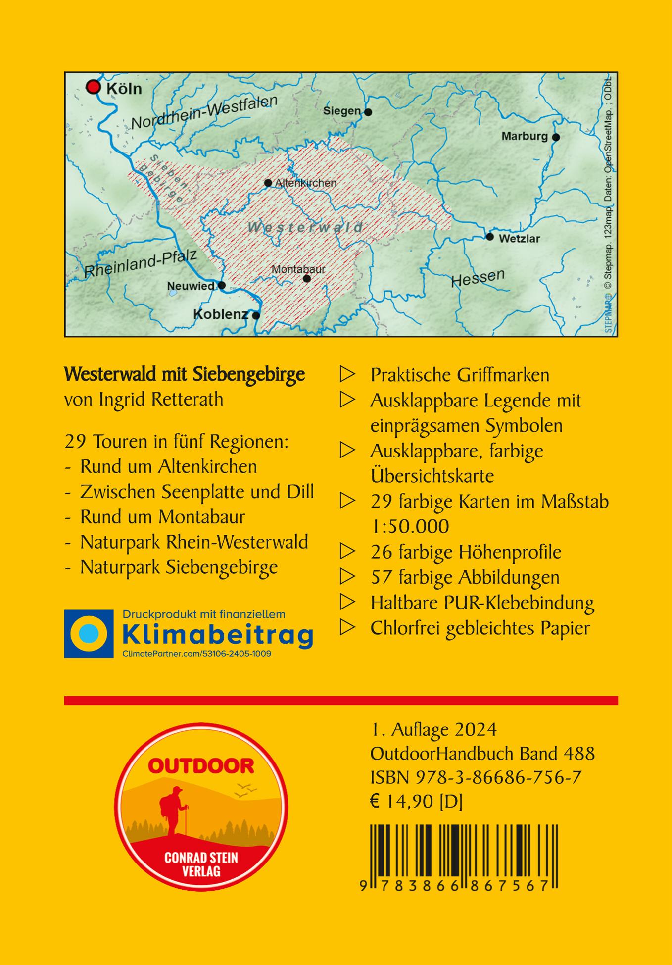 Rückseitencover Westerwald mit Siebengebirge 29 Touren über aussichtsreiche Höhen und durch idyllische Täler