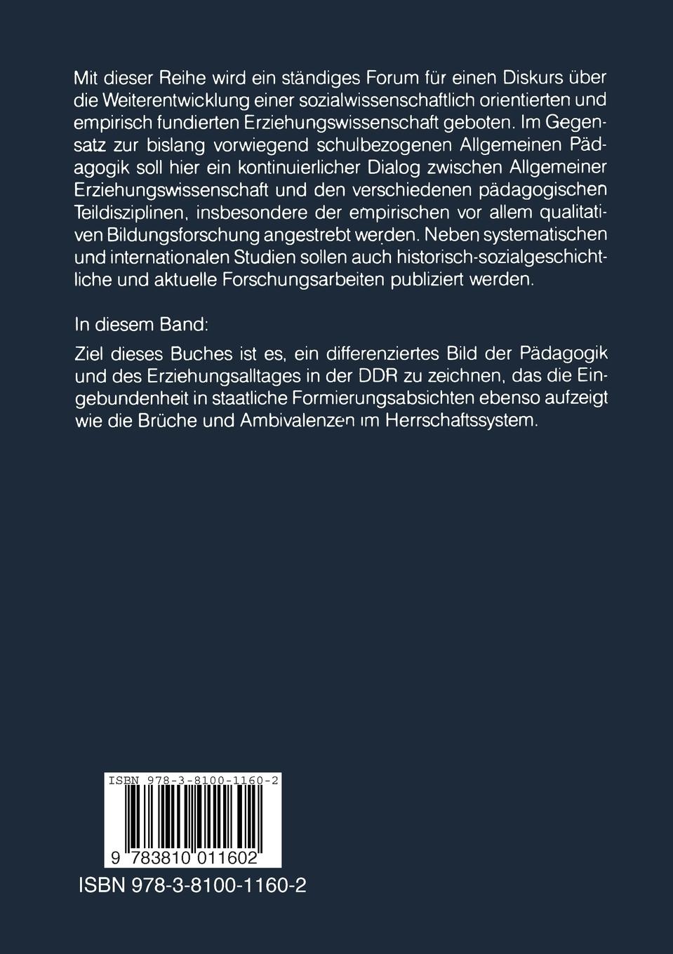 Rückseitencover Pädagogik und Erziehungsalltag in der DDR
