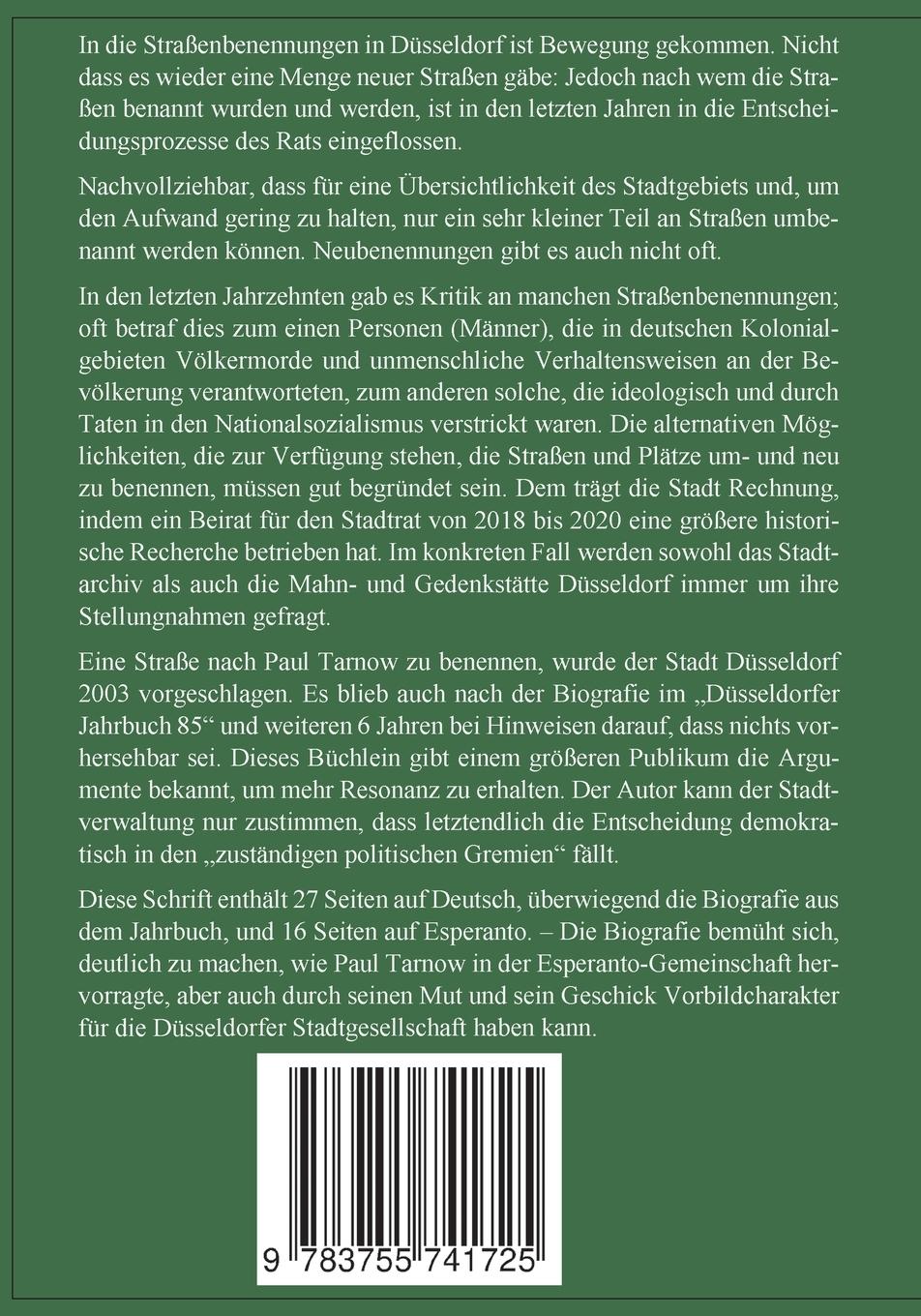 Rückseitencover Für eine Straßenbenennung in Düsseldorf nach Paul Tarnow -