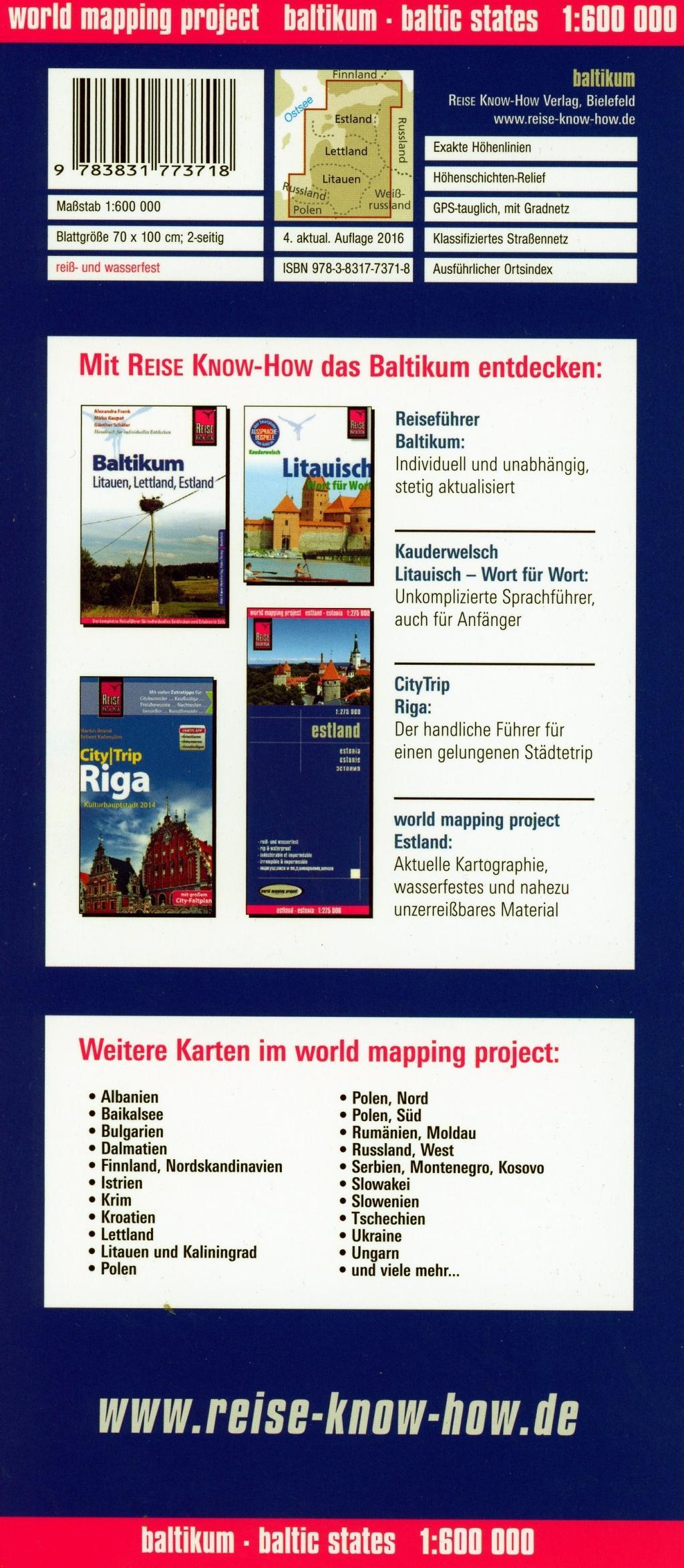 Beispielinhalt (Bild) Reise Know-How Landkarte Baltikum / Baltic States (1:600.000) : Estland, Lettland, Litauen und Region Kaliningrad