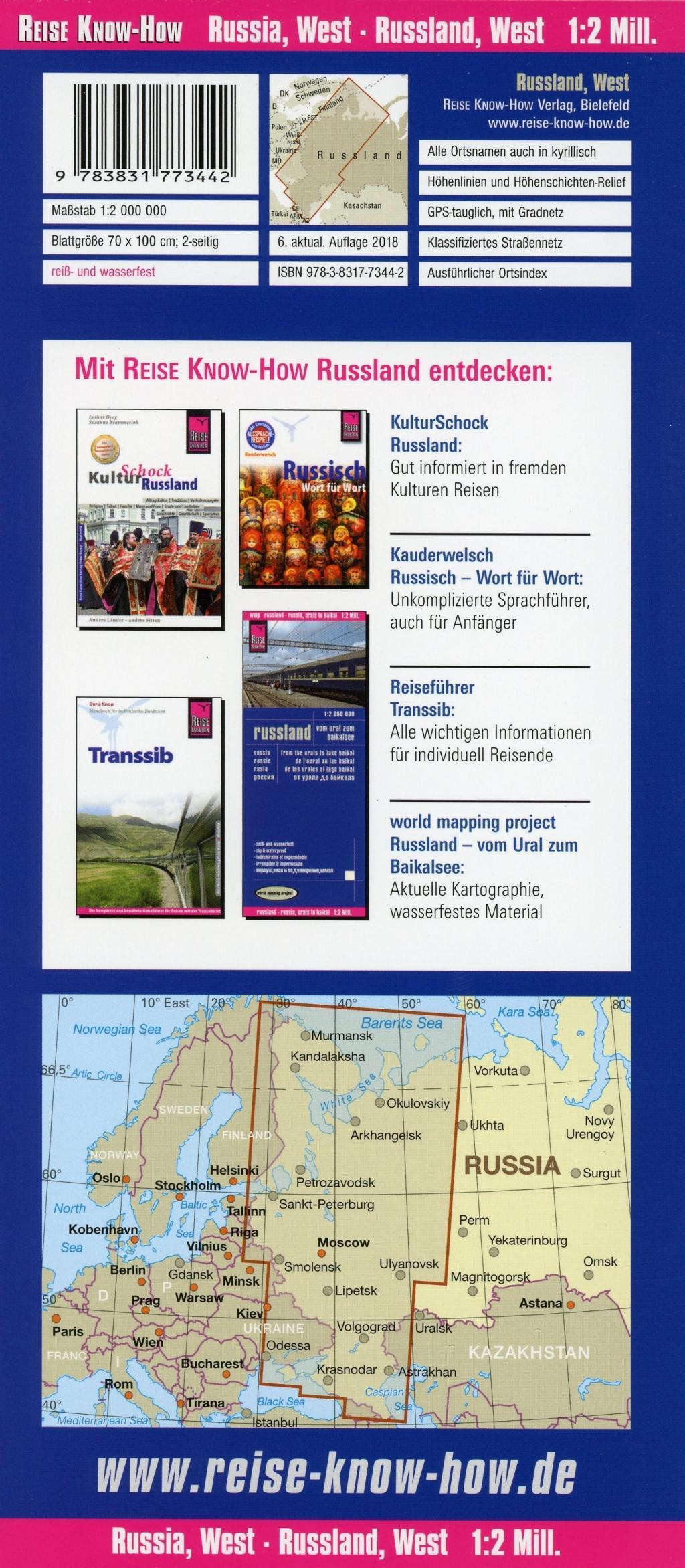 Beispielinhalt (Bild) Reise Know-How Landkarte Russland West  1 : 2.000 000