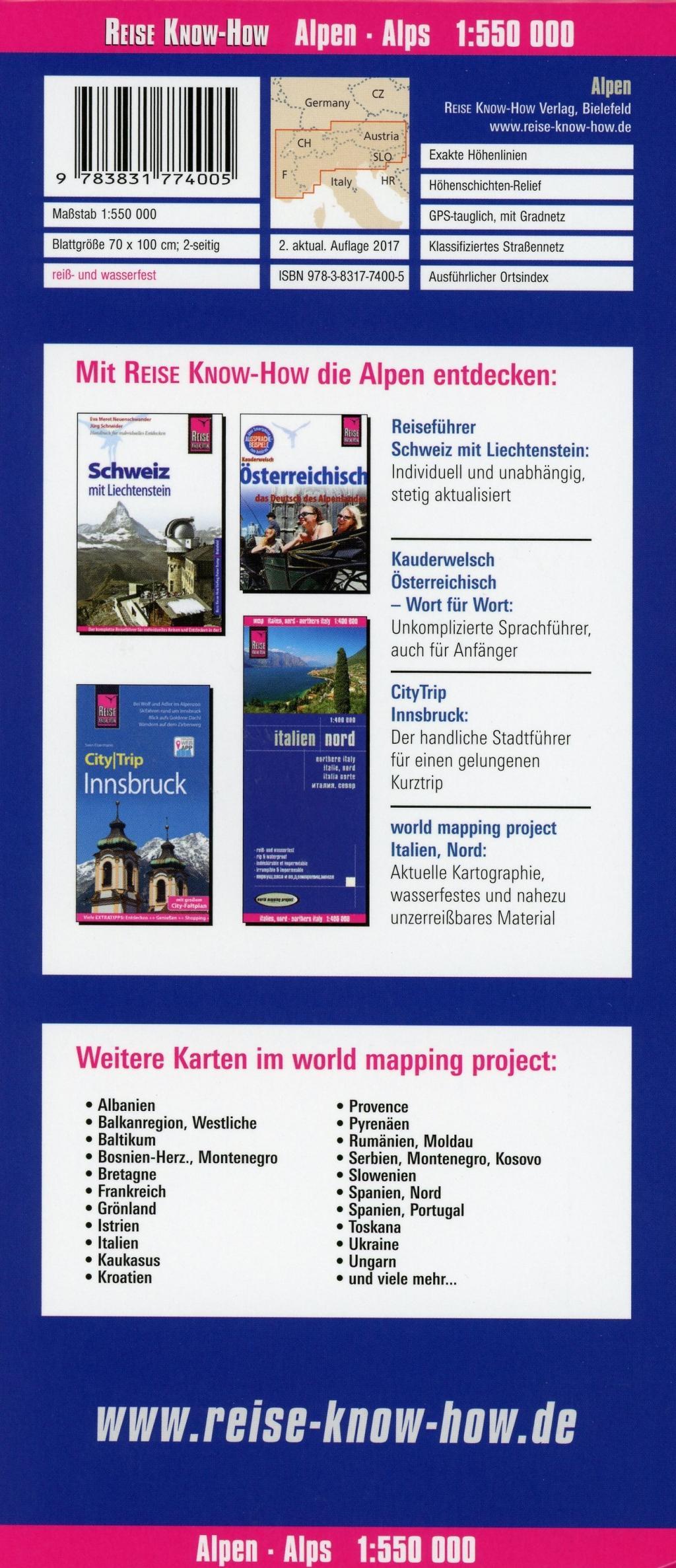 Beispielinhalt (Bild) Reise Know-How Landkarte Alpen / Alps (1:550.000)