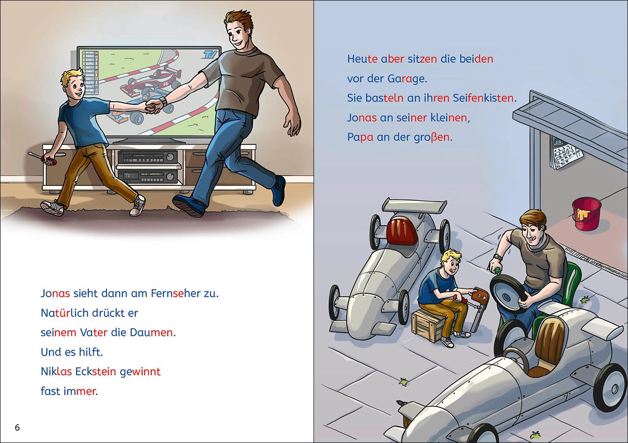 Beispielinhalt (Bild) Leselöwen Lesetraining 2. Klasse - Vollgas auf der Rennstrecke