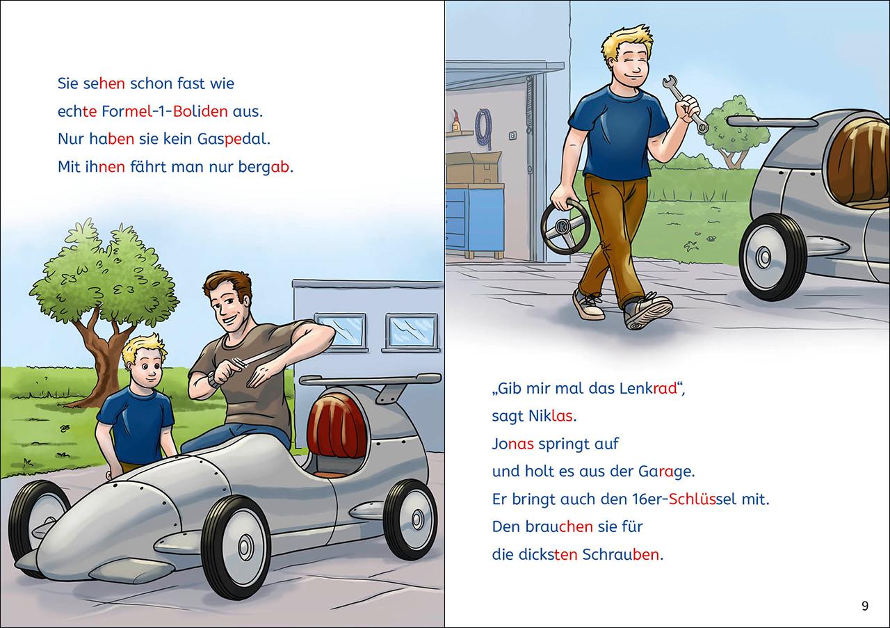 Beispielinhalt (Bild) Leselöwen Lesetraining 2. Klasse - Vollgas auf der Rennstrecke