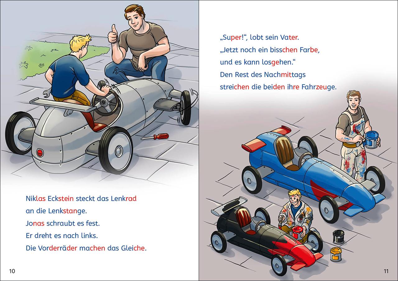 Beispielinhalt (Bild) Leselöwen Lesetraining 2. Klasse - Vollgas auf der Rennstrecke