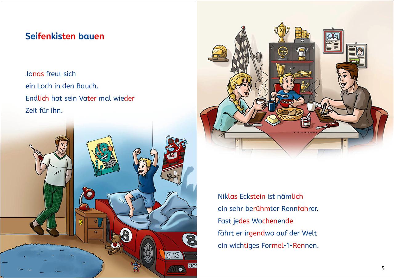 Beispielinhalt (Bild) Leselöwen Lesetraining 2. Klasse - Vollgas auf der Rennstrecke