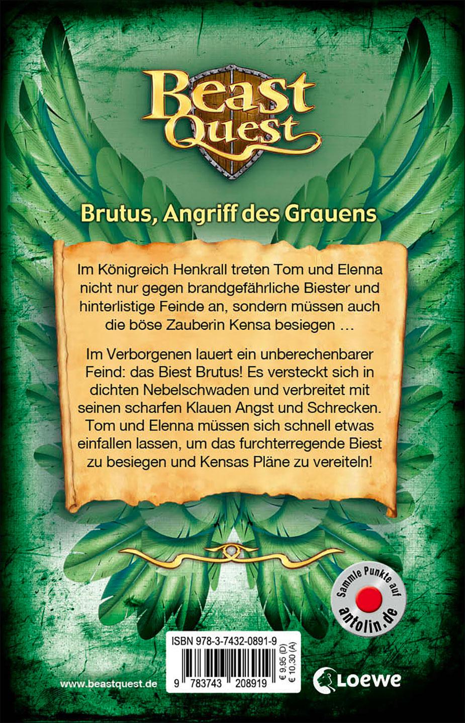 Rückseitencover Beast Quest (Band 63) - Brutus, Angriff des Grauens
