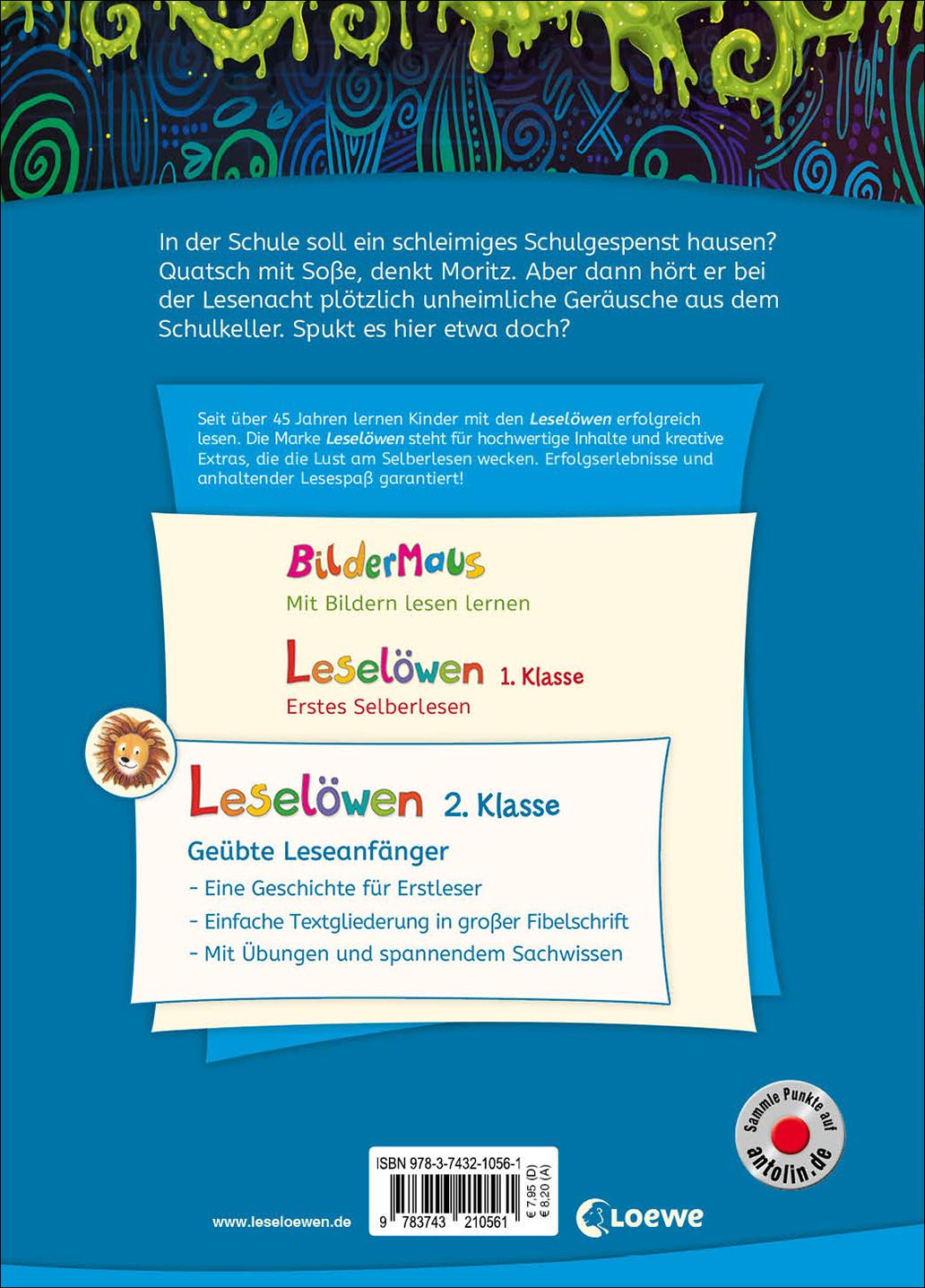 Rückseitencover Leselöwen 2. Klasse - Schleim-Alarm im Schulkeller