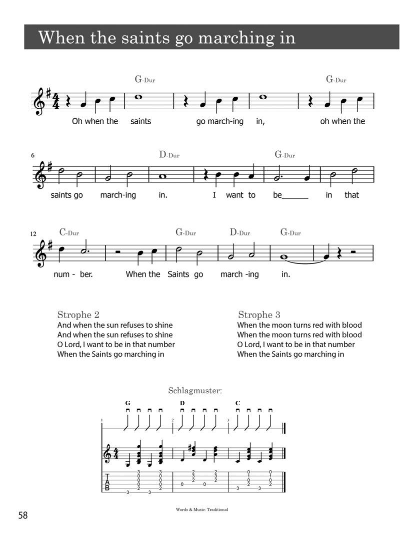 Beispielinhalt (Bild) Liederbuch Gitarre Lernen XXL - Gitarrenschule & Songbook in Einem, Pop & Rock Songs, Klassik Stücke, Evergreens, Kinderlieder, Weihnachtslieder