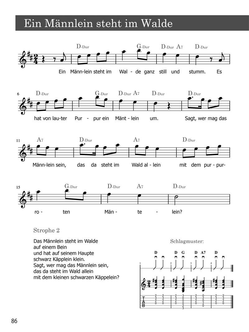 Beispielinhalt (Bild) Liederbuch Gitarre Lernen XXL - Gitarrenschule & Songbook in Einem, Pop & Rock Songs, Klassik Stücke, Evergreens, Kinderlieder, Weihnachtslieder