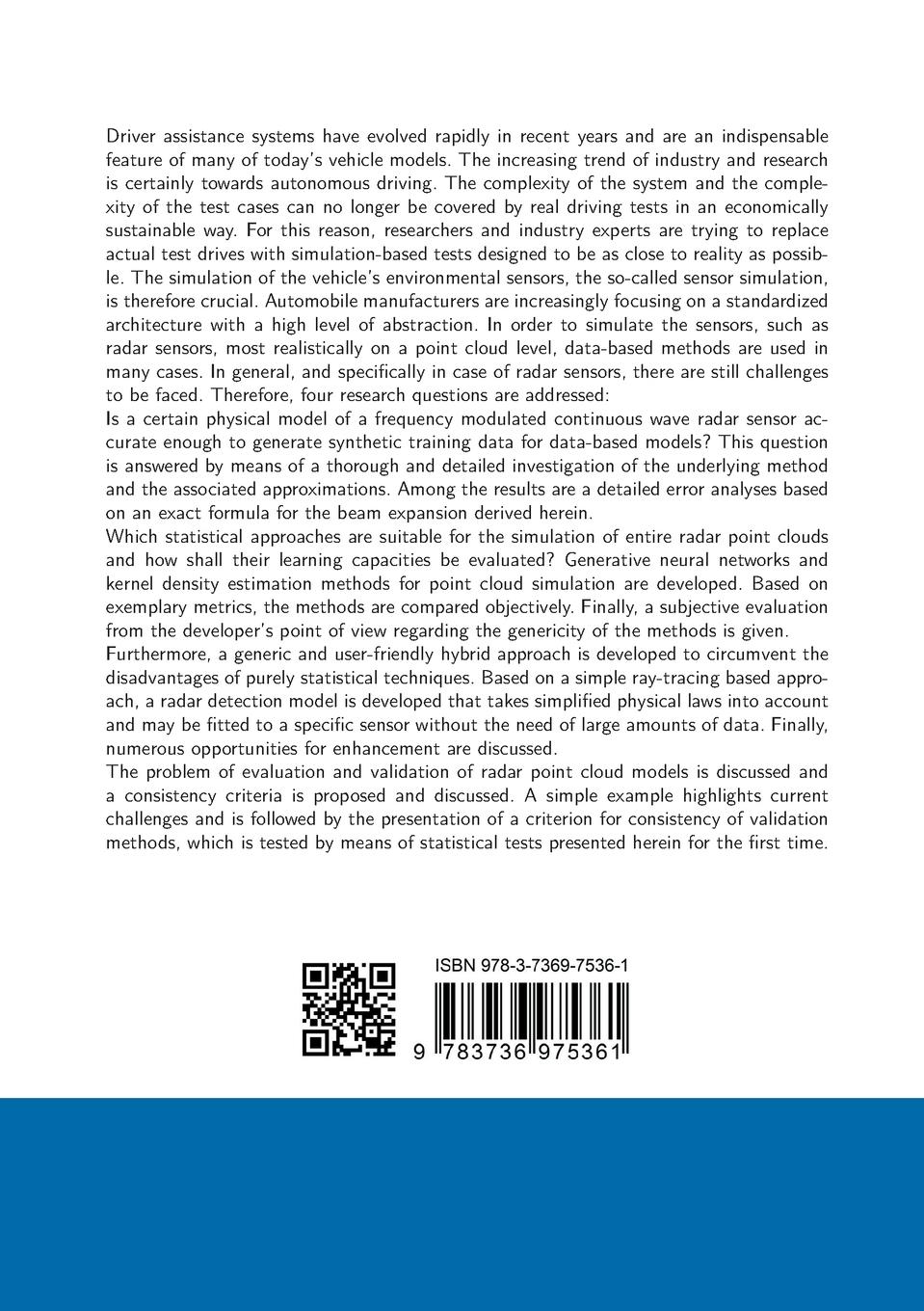 Rückseitencover Simulation of Automotive Radar Point Clouds in Standardized Frameworks