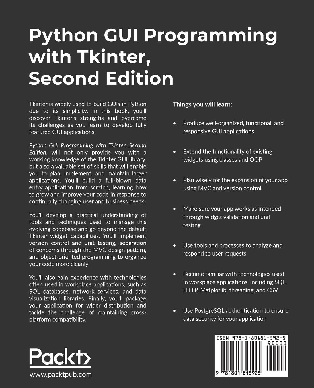 Rückseitencover Python GUI Programming with Tkinter - Second Edition
