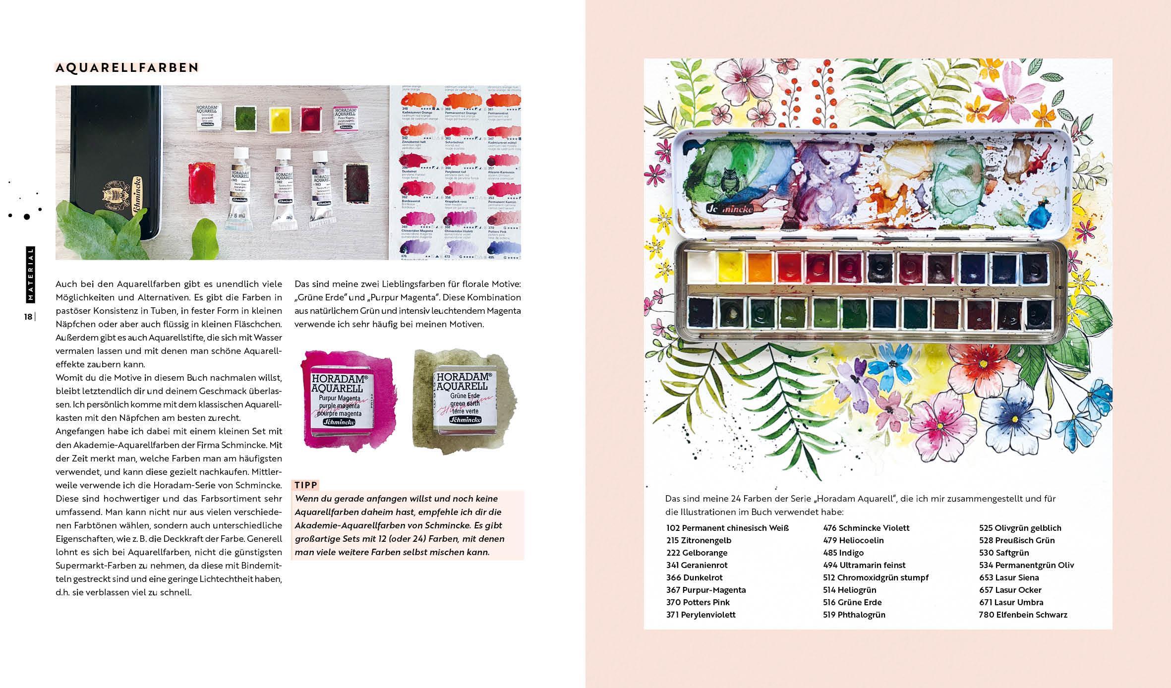 Beispielinhalt (Bild) Watercolor - Florale Motive aus Wiese, Wald & Garten mit Aquarell und Fineliner