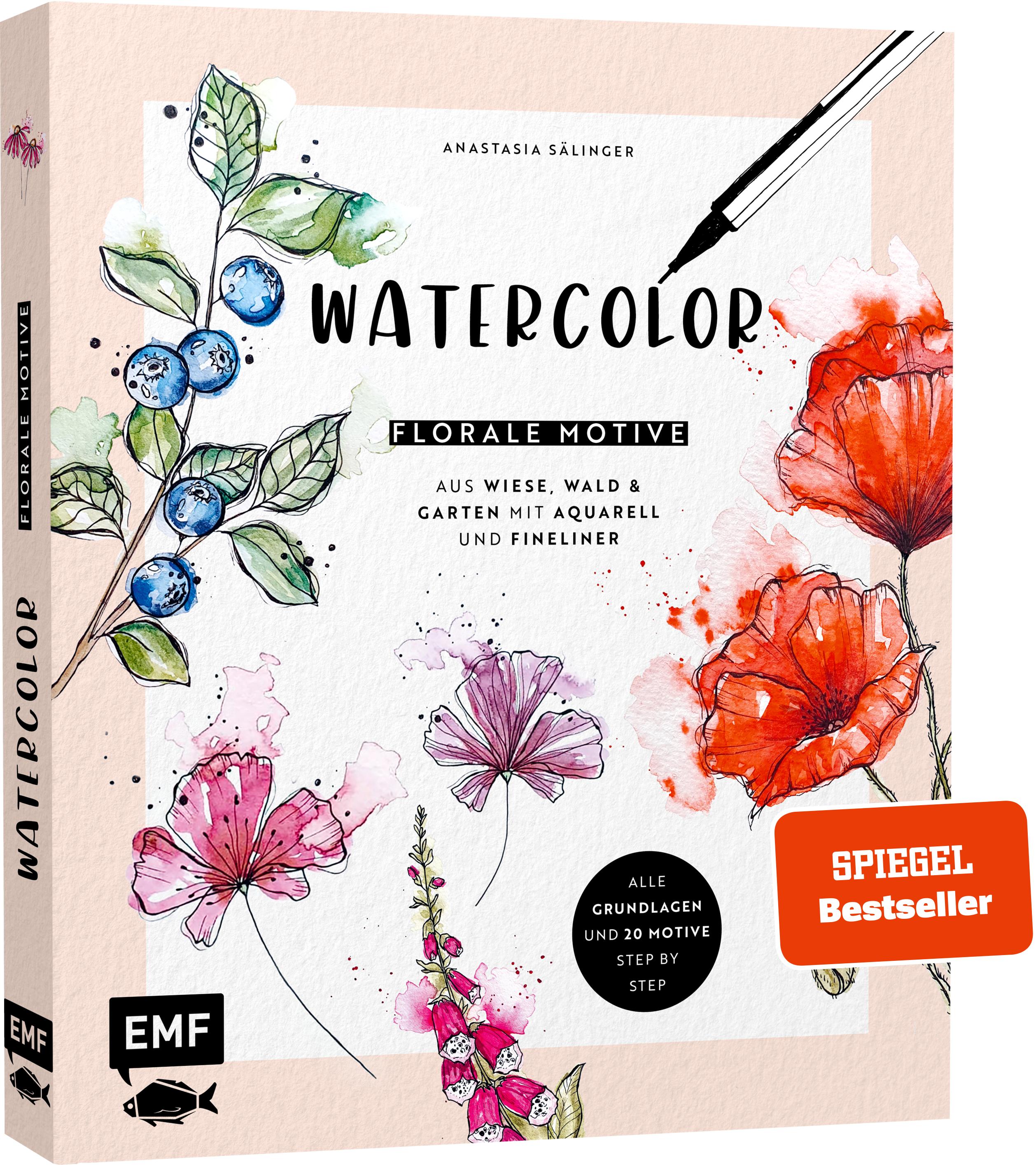 Vorderes Coverbild Watercolor - Florale Motive aus Wiese, Wald & Garten mit Aquarell und Fineliner