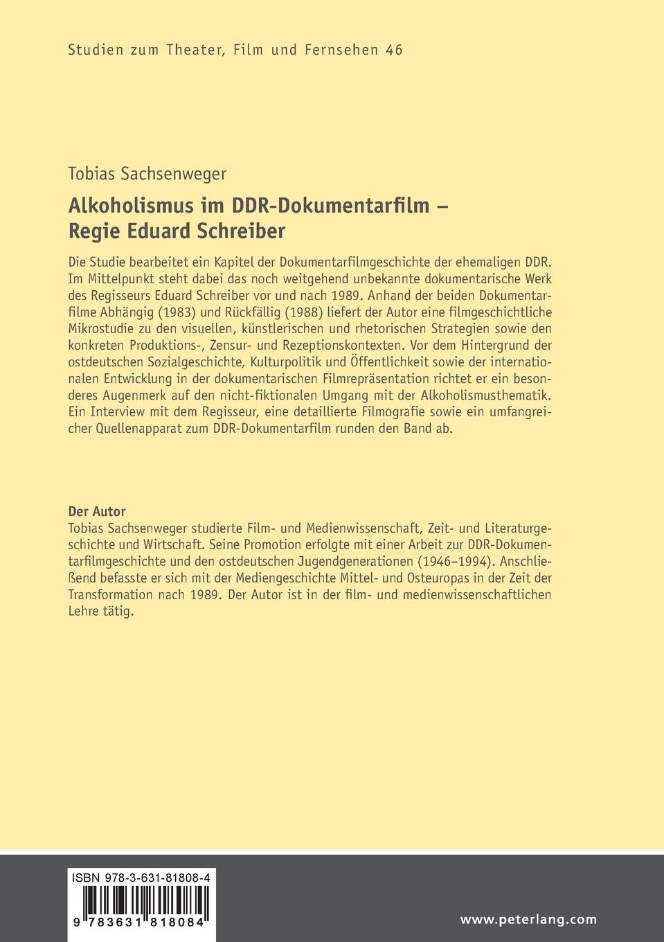 Rückseitencover Alkoholismus im DDR-Dokumentarfilm - Regie Eduard Schreiber
