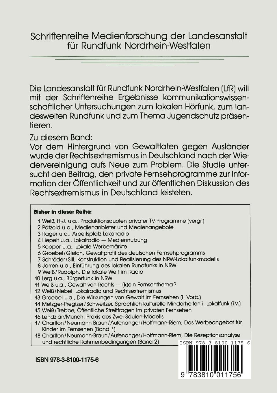 Rückseitencover Gewalt von Rechts - (k)ein Fernsehthema?