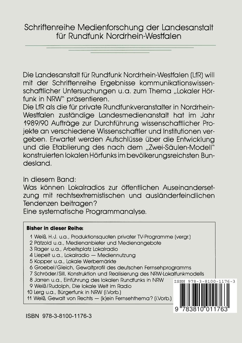 Rückseitencover Lokalradio und Rechtsextremismus