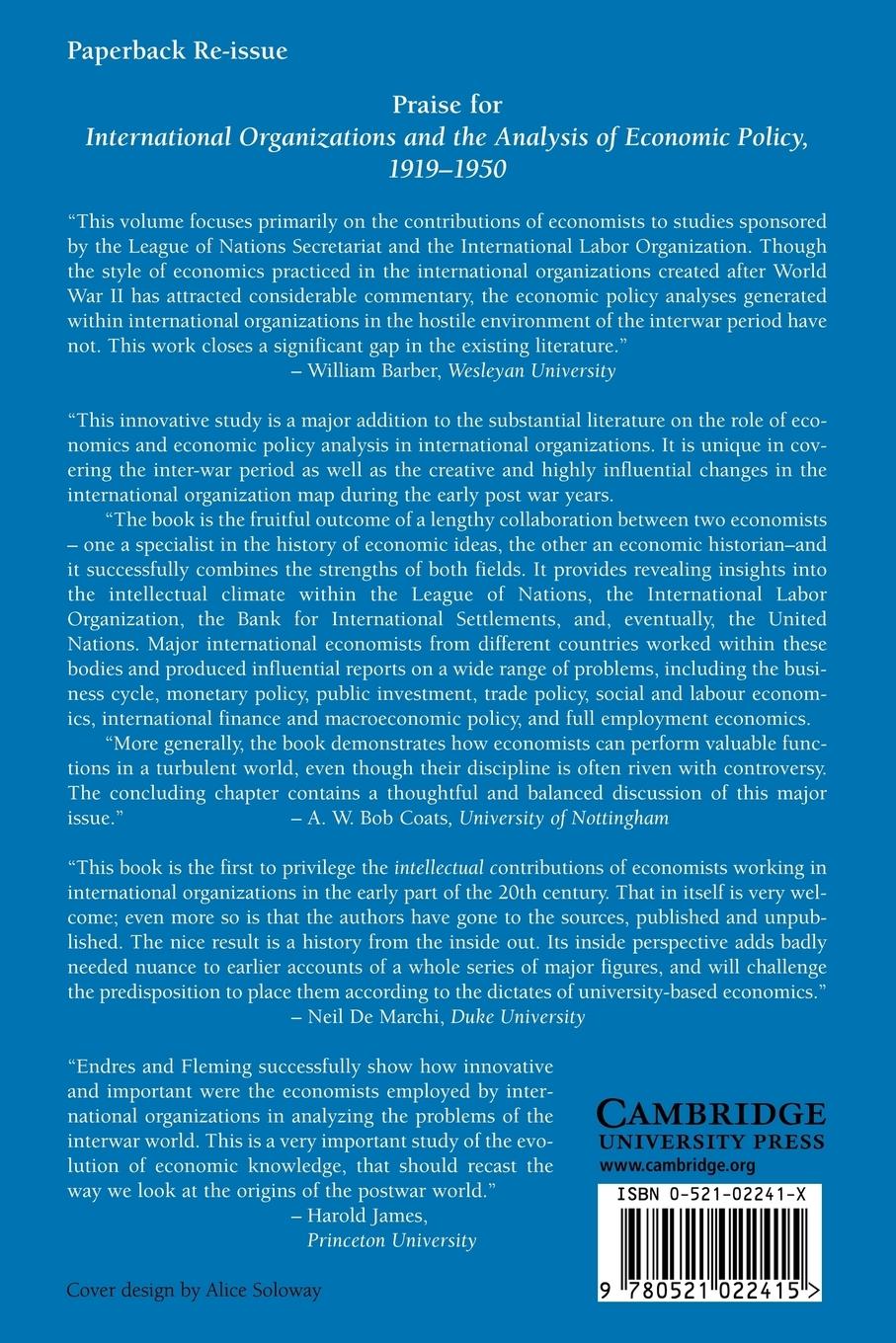 Rückseitencover International Organizations and the Analysis of Economic Policy, 1919 1950