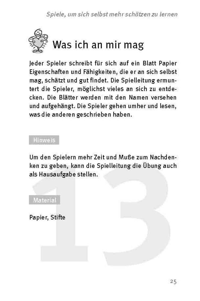 Beispielinhalt (Bild) Die 50 besten Spiele für mehr Selbstliebe. Für 12- bis 16-Jährige