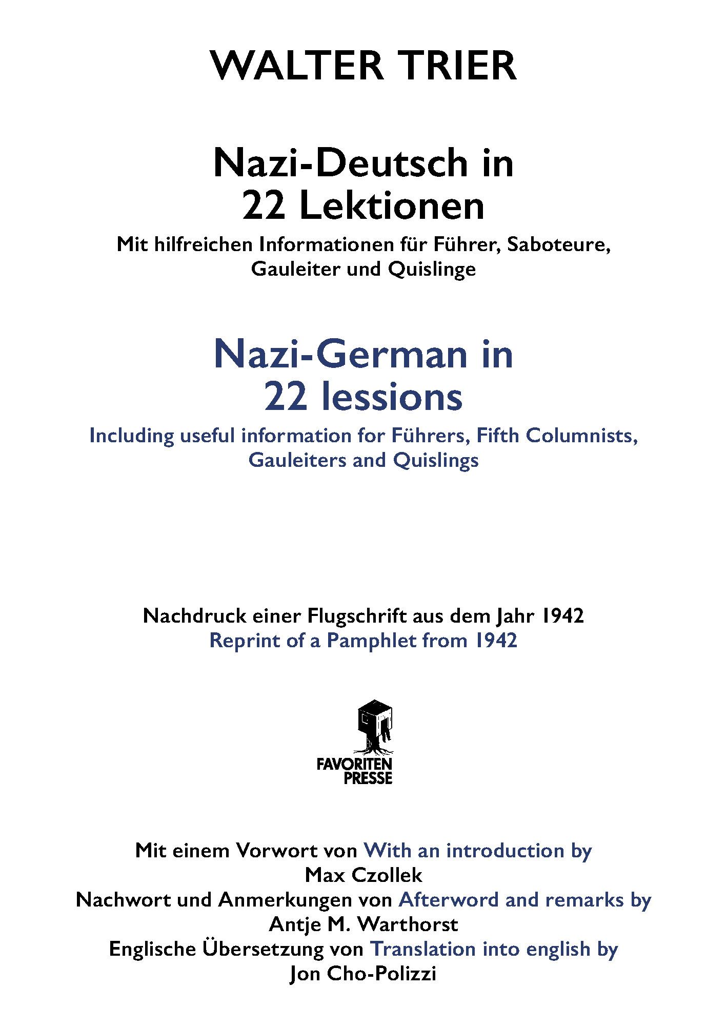 Beispielinhalt (Bild) Nazi-Deutsch in 22 Lektionen. Nazi-German in 22 Lessons.