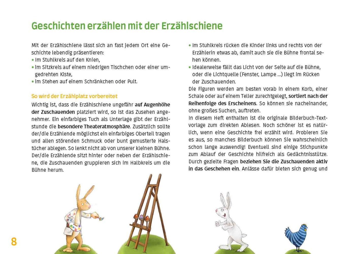 Beispielinhalt (Bild) Henne, Has' und Osterspaß. Erzählschienen-Figurenset