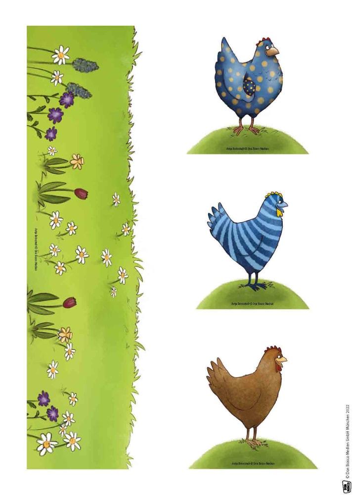 Beispielinhalt (Bild) Henne, Has' und Osterspaß. Erzählschienen-Figurenset