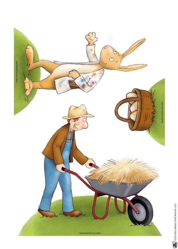 Beispielinhalt (Bild) Henne, Has' und Osterspaß. Erzählschienen-Figurenset