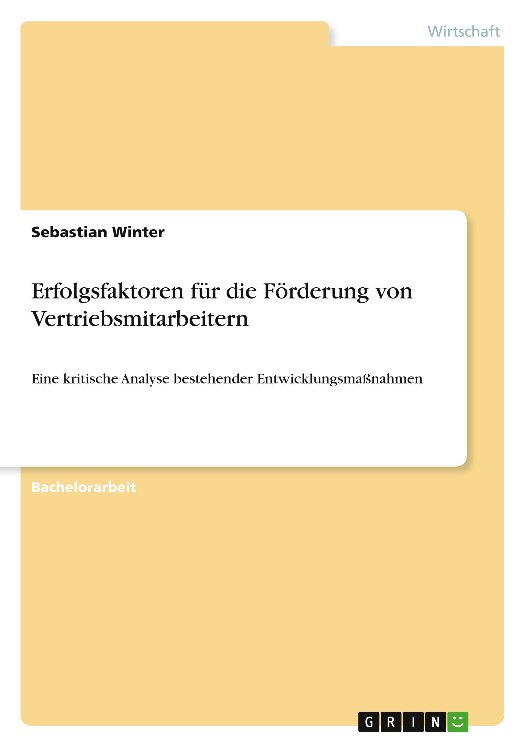 Vorderes Coverbild Erfolgsfaktoren für die Förderung von Vertriebsmitarbeitern