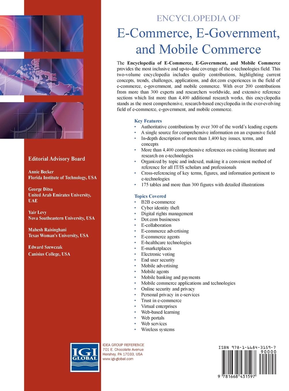 Rückseitencover Encyclopedia of E-Commerce, E-Government, and Mobile Commerce (Volume 1)