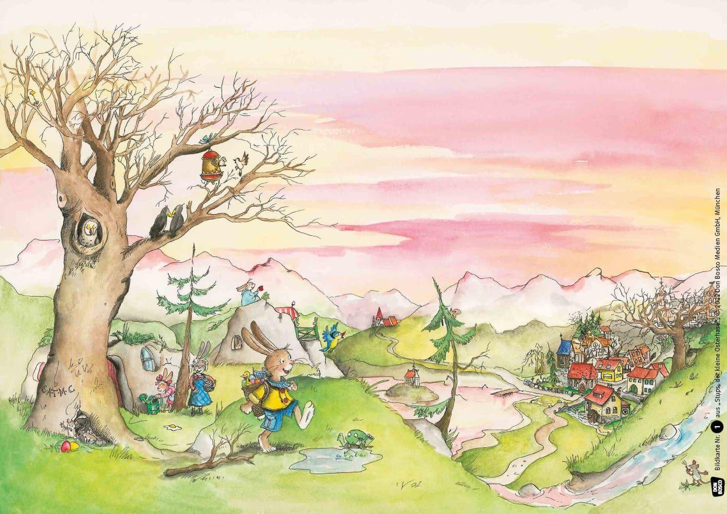 Beispielinhalt (Bild) Stups, der kleine Osterhase. Kamishibai Bildkartenset