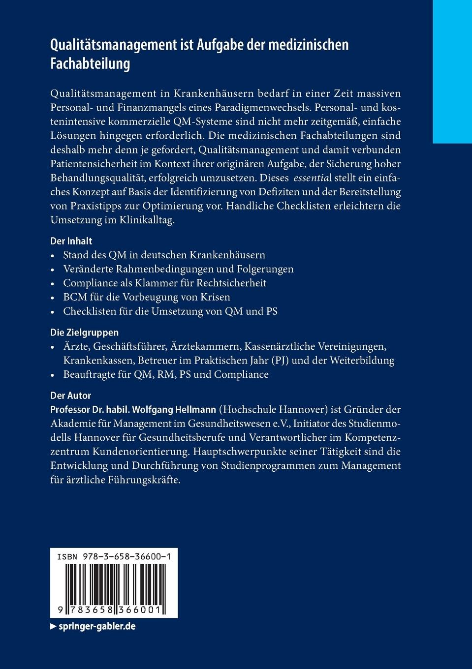 Rückseitencover Qualitätsmanagement ist Aufgabe der medizinischen Fachabteilung