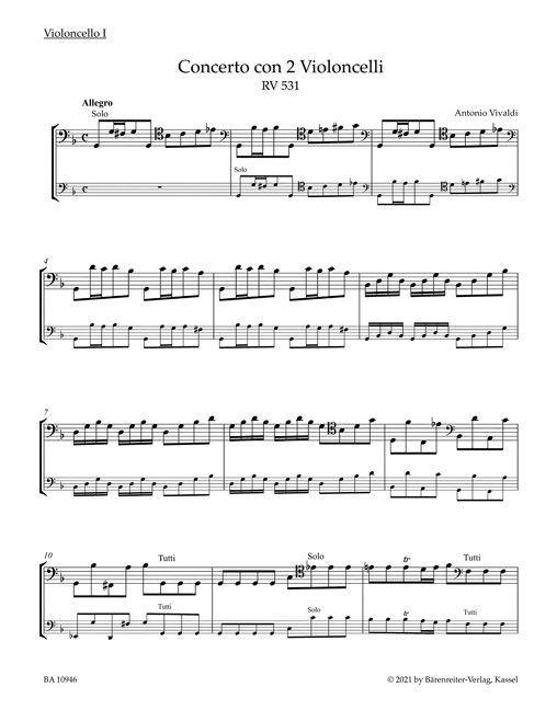 Beispielinhalt (Bild) Konzert für zwei Violoncelli, Streicher und Basso continuo g-Moll RV 531