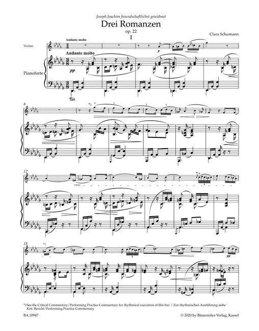 Beispielinhalt (Bild) Drei Romanzen für Violine und Klavier op. 22