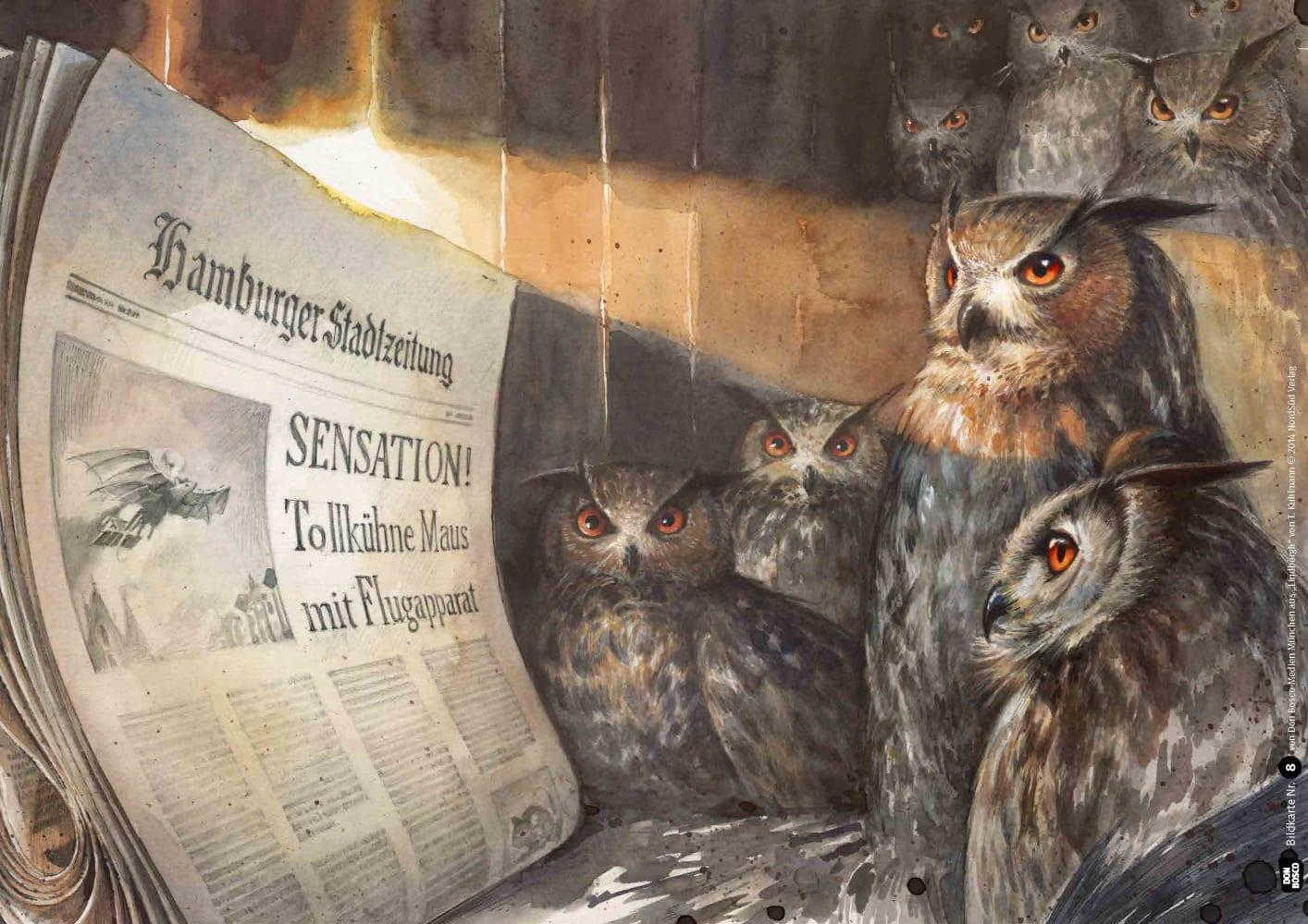 Beispielinhalt (Bild) Lindbergh: Die abenteuerliche Geschichte einer fliegenden Maus. Kamishibai Bildkartenset