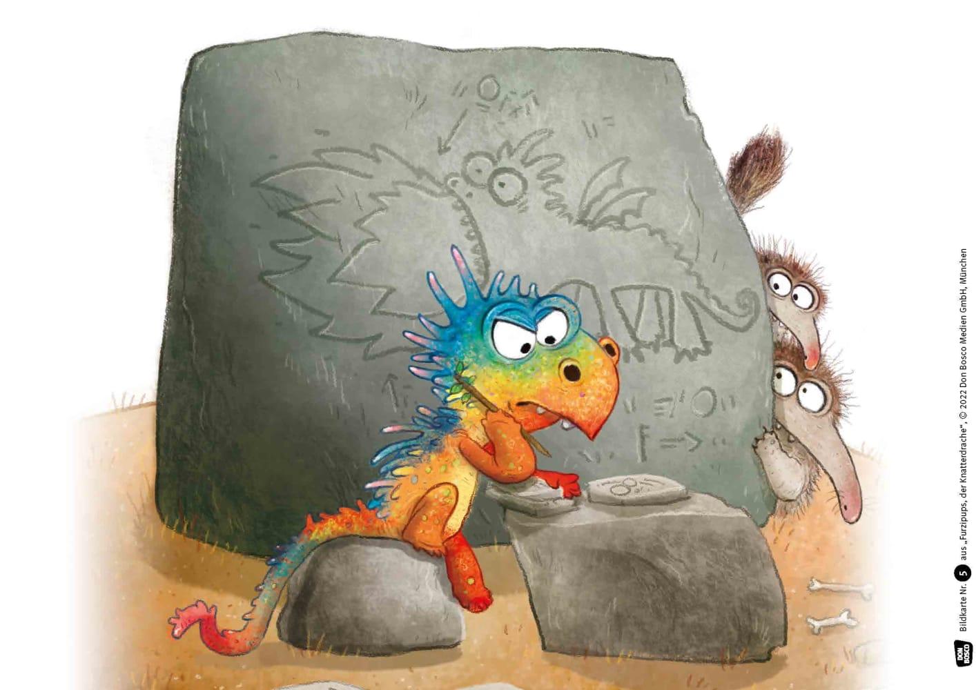 Beispielinhalt (Bild) Furzipups, der Knatterdrache. Kamishibai Bildkartenset